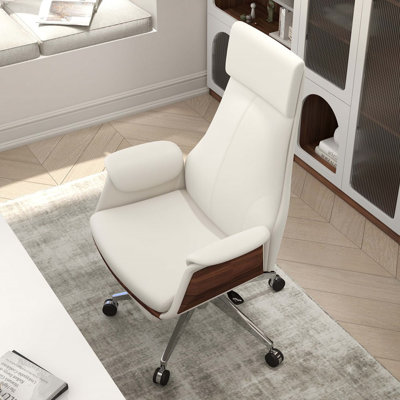 Fauteuil de direction inclinable et pivotant en cuir blanc