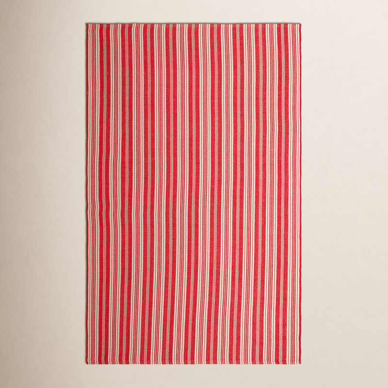 Renley Ticking Stripe Red/Ivory Handwoven Indoor/Outdoor Rug, Rectangle 8' x 10'