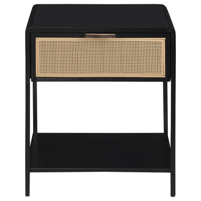 Duncan Black 1-Drawer Radio Weave Cane Metal Bedside Table