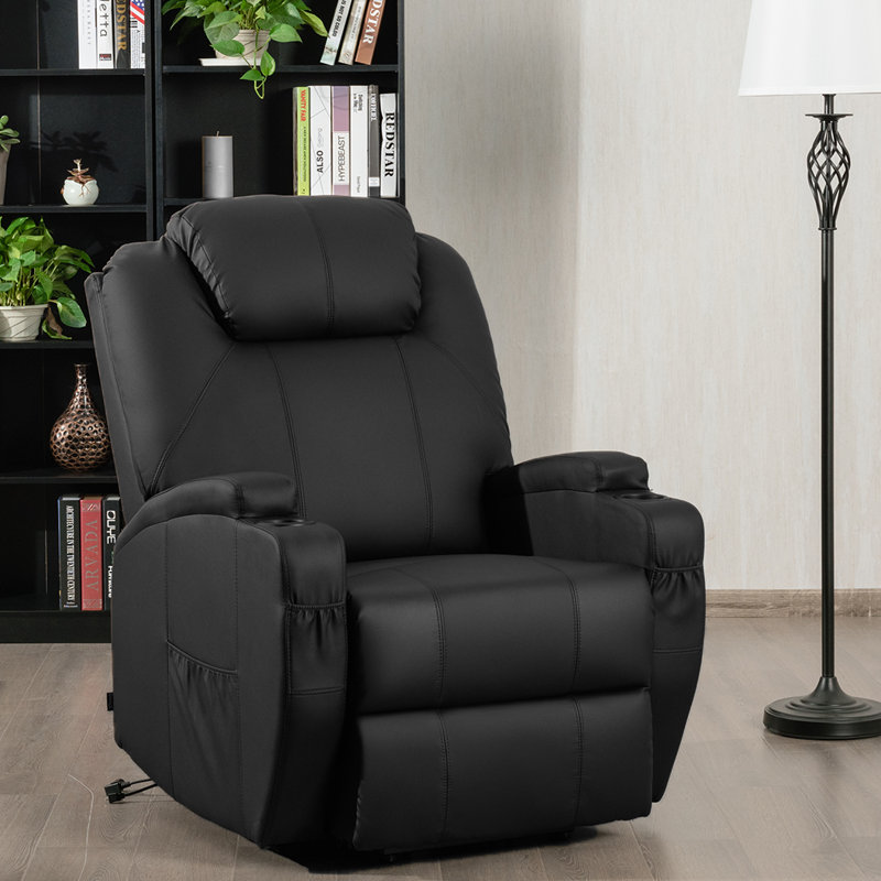 Faux Leather Heated Massage Chair, Black Faux Leather