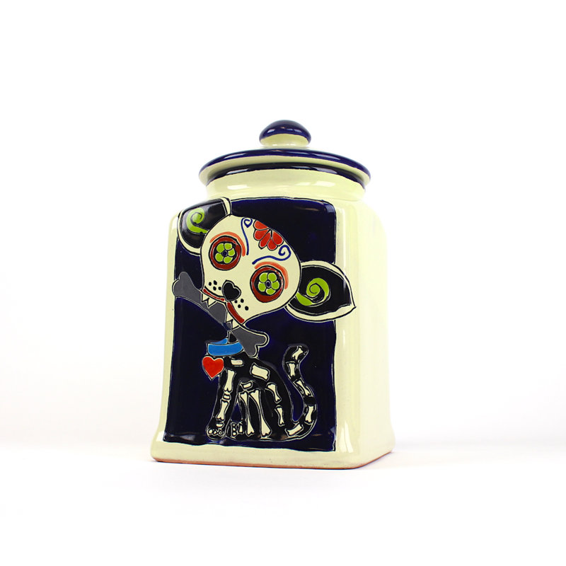 Pot à friandises en céramique Muertos Doggie, Bleu, 4 lb