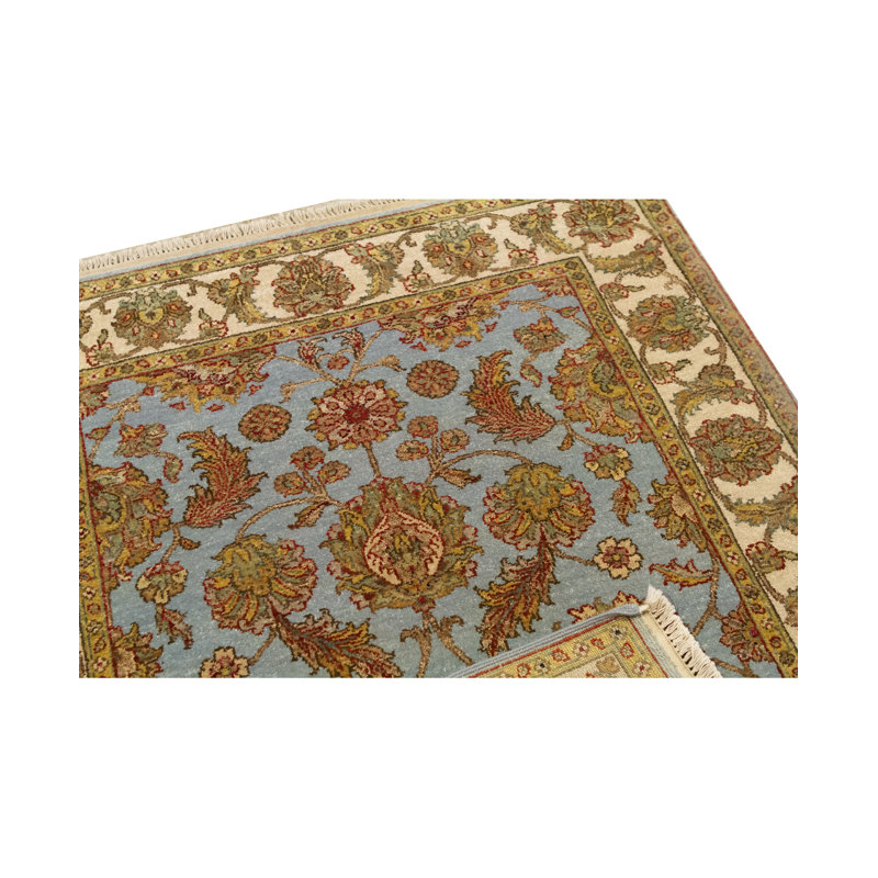 Tapis oriental en laine noué à la main Mountain King ivoire / or / bleu
