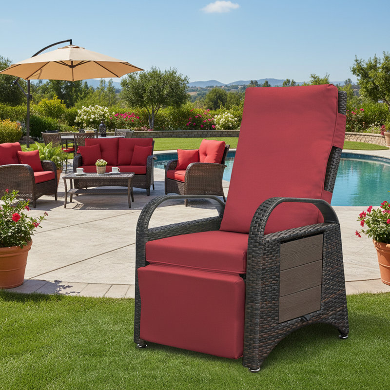 Fauteuil inclinable d'extérieur réglable, réglage indépendant du dossier et du repose-pieds, Rouge