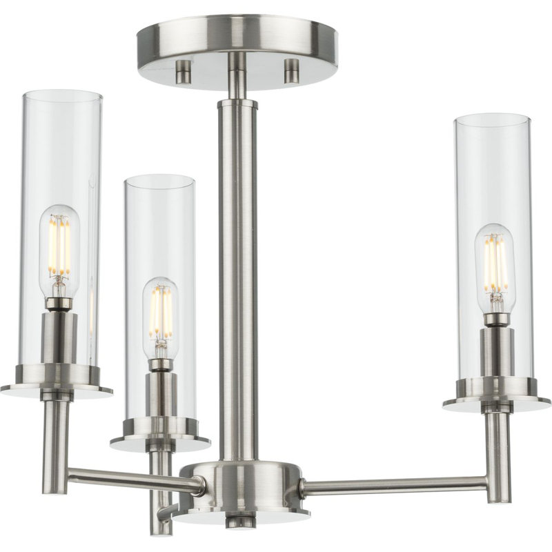 Luminaire suspendu cylindrique unique à 3 lumières, Nickel brossé
