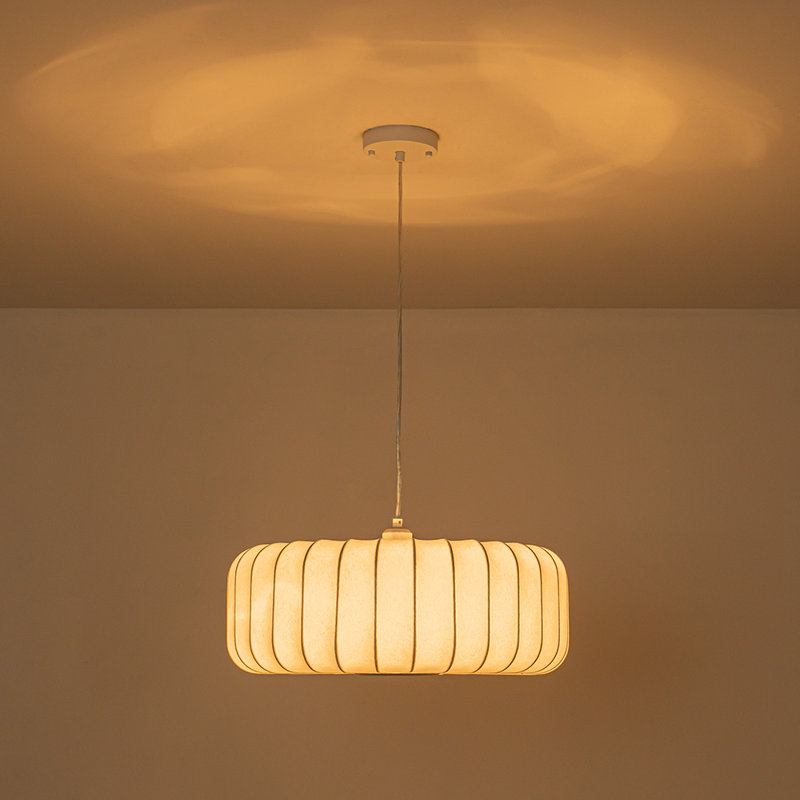 1-Light White Silk Wheel Drum Pendant