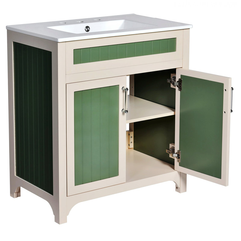 Meuble-lavabo moderne avec lavabo en céramique, armoire de rangement pour salle de bain avec tablette réglable en hauteur
