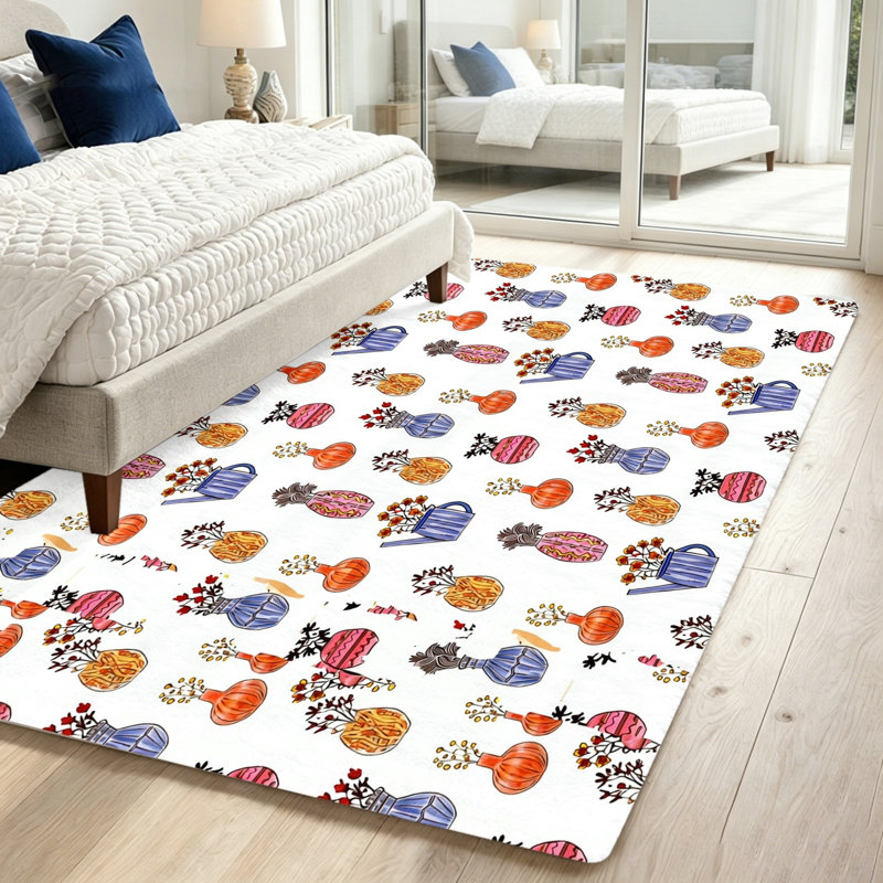 Vibrant Floral Vase Print Rug, Artistic Home Decor, Non-Slip Washable Area, Indoor Floor Mat for Living Room, Bedroom, Office, and Entryway