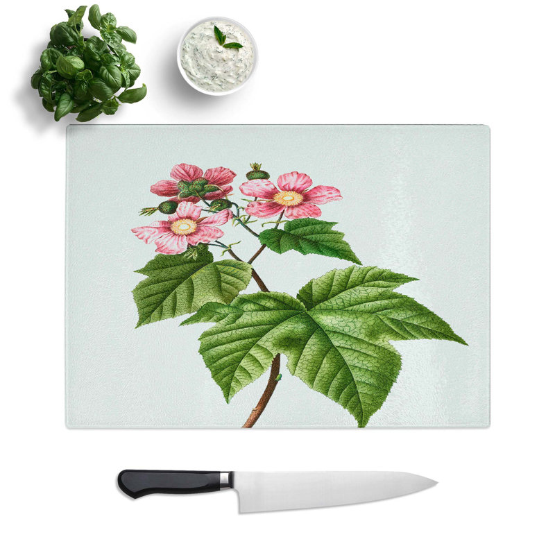 Tempered Glass Blooming Raspberry Bush Chopping Board, 28.5 cm W x 20 cm L