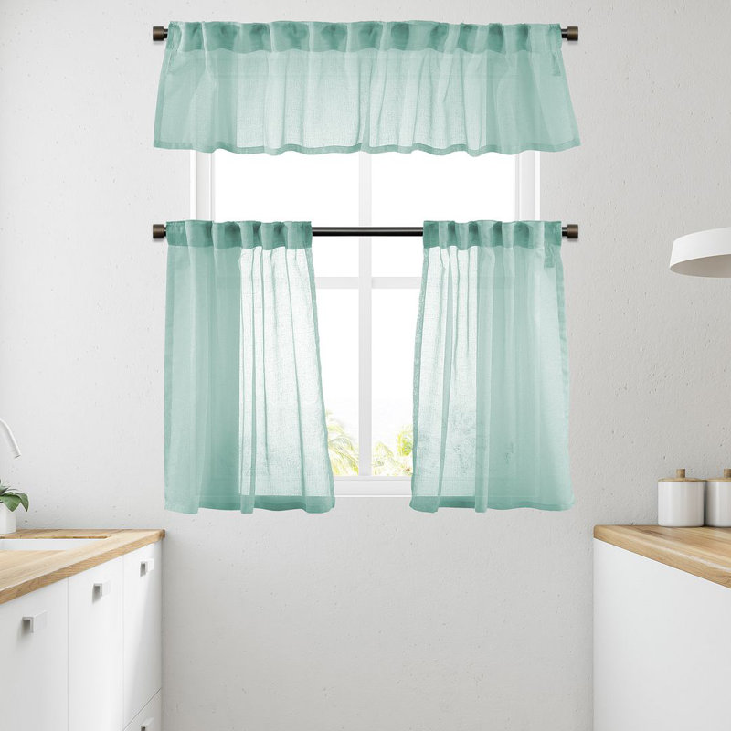 Solid Colour Kitchen Curtain, Teal Green, 100 W x 60 D cm