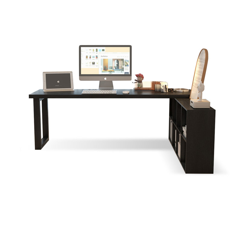 Black L-Shaped Solid Wood Executive Desk, 29.53" H x 86.61" W x 47.24" D, Right Hand Return