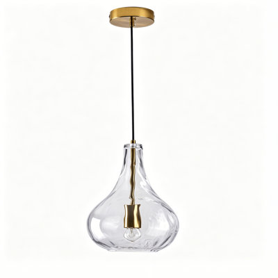 Modern Farmhouse 1-Light Polished Pendant Light, Clear Hammered Glass Teardrop Hanging Light for Kitchen Island Dining Entryway, Adjustable Height
