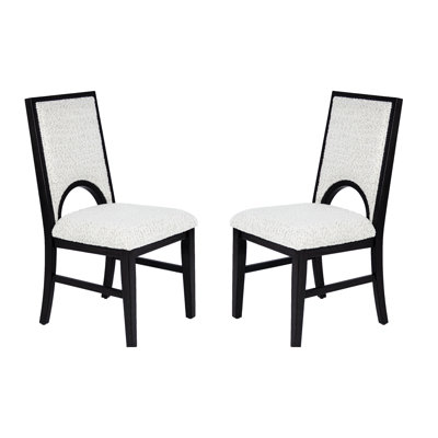 Chaises de salle à manger modernes 2 pièces avec finition blanche et noire, dossier en tissu doux, arqué, design contemporain pour les chaises, tissu texturé, espaces de style