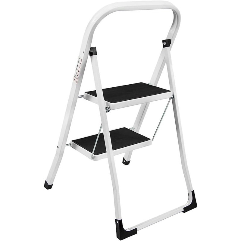 Quash 2 Step Ladder Steel Folding Step Ladder with Black Non-Slip Rubber Portable