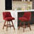 Counter Height Swivel Barstools, 26'' H Seat Height Upholstered Bar Stools Set Of 2, Fabric In Wine Red-717139969