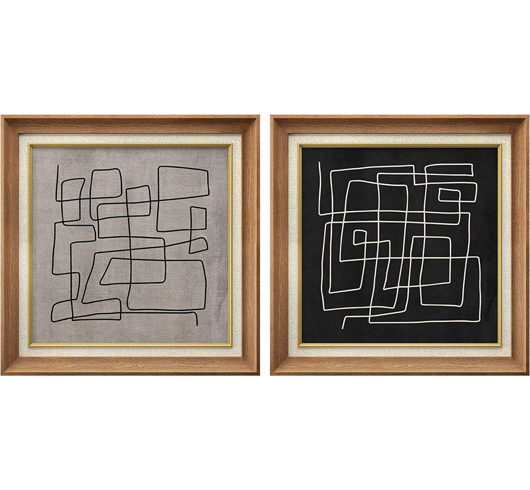 " Mid-Century Modern Black And White Line " 2 - Pieces SIGNLEADER