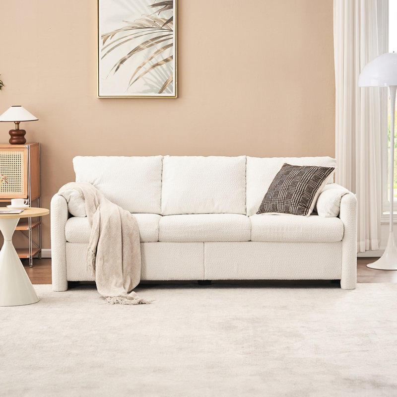 Blanc 77 po 3, avec revêtement et cadre en chenille pour un canapé moderne et élégant, en blanc, rembourrage doux en tissu