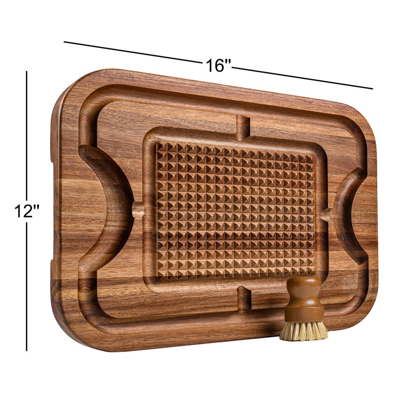 Large Acacia Wood Cutting Board Premium Butcher Block for Carving Meat With Deep Juice Grooves