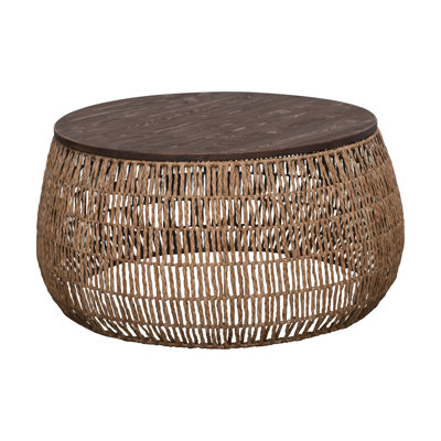 Serena Hand-Woven Seagrass and Pine Wood Round Coffee Table, Natural