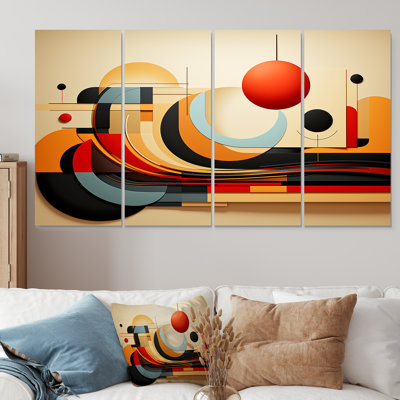 «Echoing Ellipse Geometric Frequent I», art mural abstrait géométrique 4 pièces