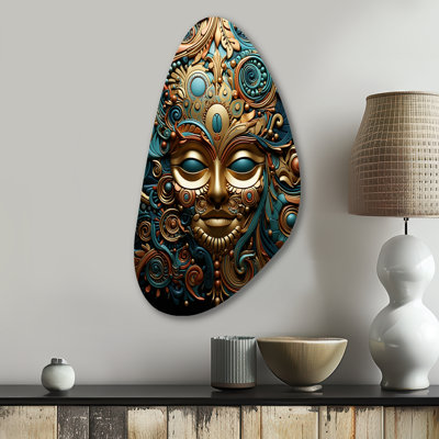 Or bleu sarcelle, Mexique, aztèque vibrant II - art mural asymétrique en forme de Mexique
