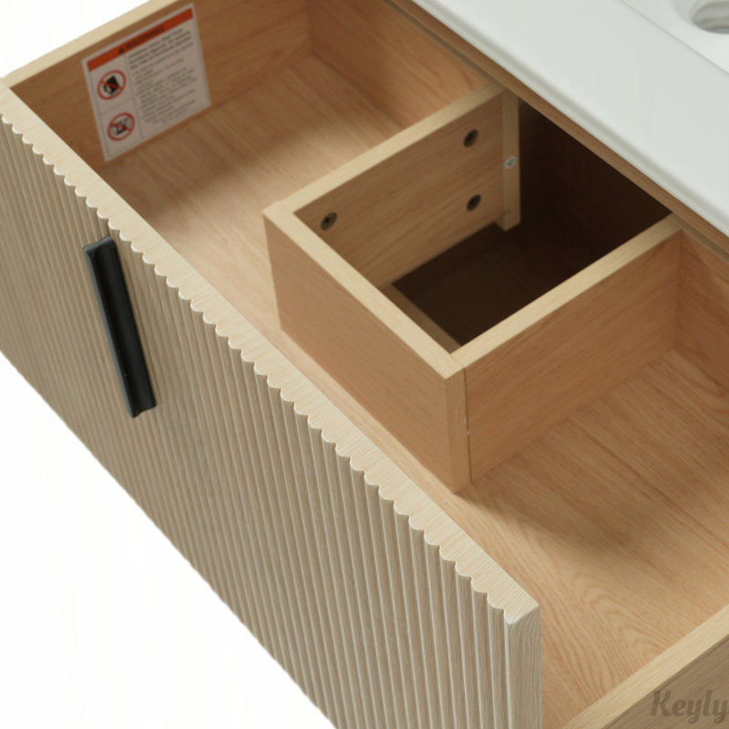 Meuble-lavabo 30 po avec lavabo en céramique et tiroirs pleine extension, Naturel