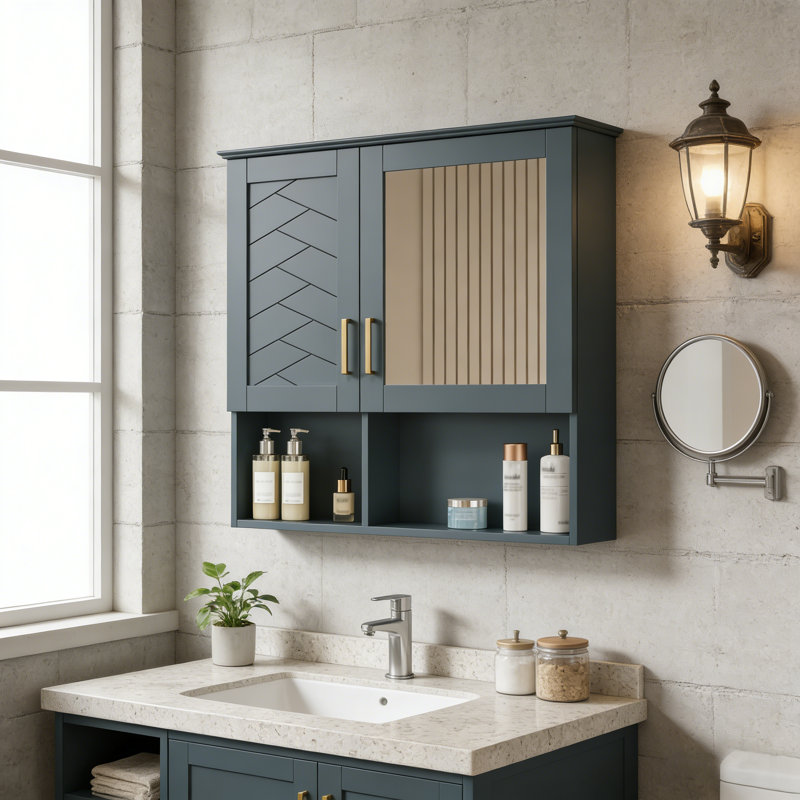 Wall Mounted Medicine Cabinet with Adjustable Shelves, Blue
