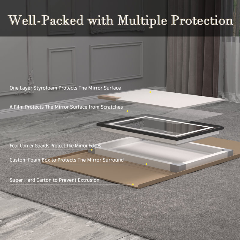 Molly Black Metal Framed LED Front Light and Backlit Anti-Fog Wall Bathroom/ Vanity Mirror, 28" H x 20" W