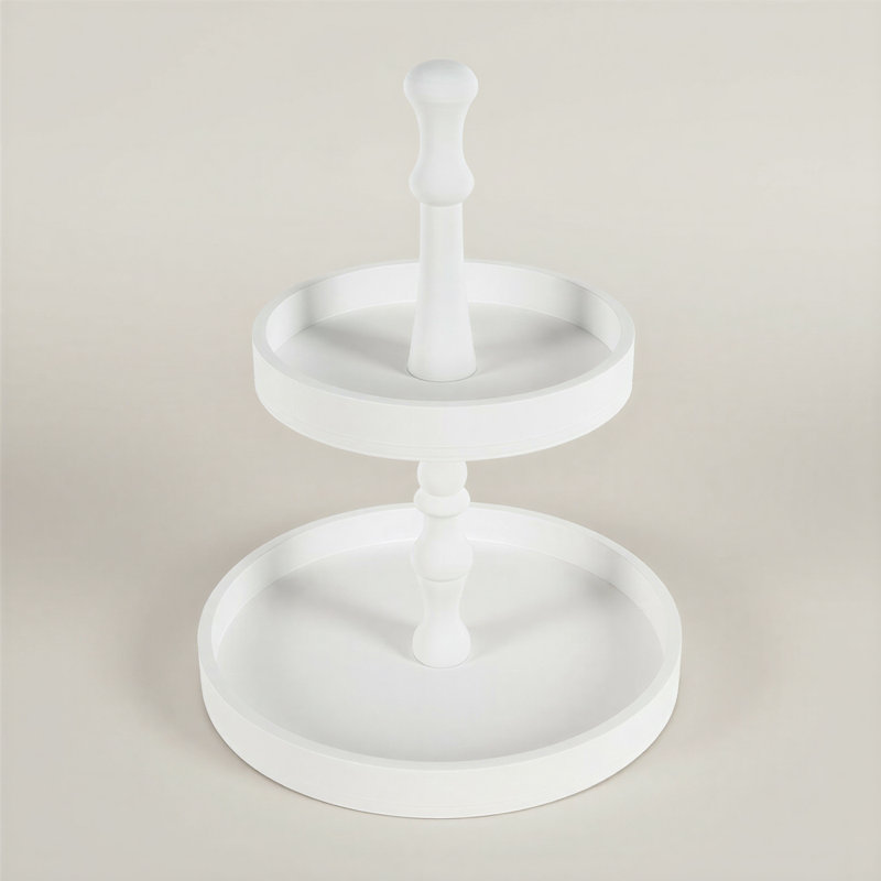 Round 2 Tier White Wooden Tray Stand