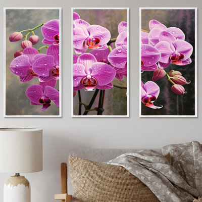 «Pink Orchids Oasis I», ensemble de reproductions d'art mural orchidées
