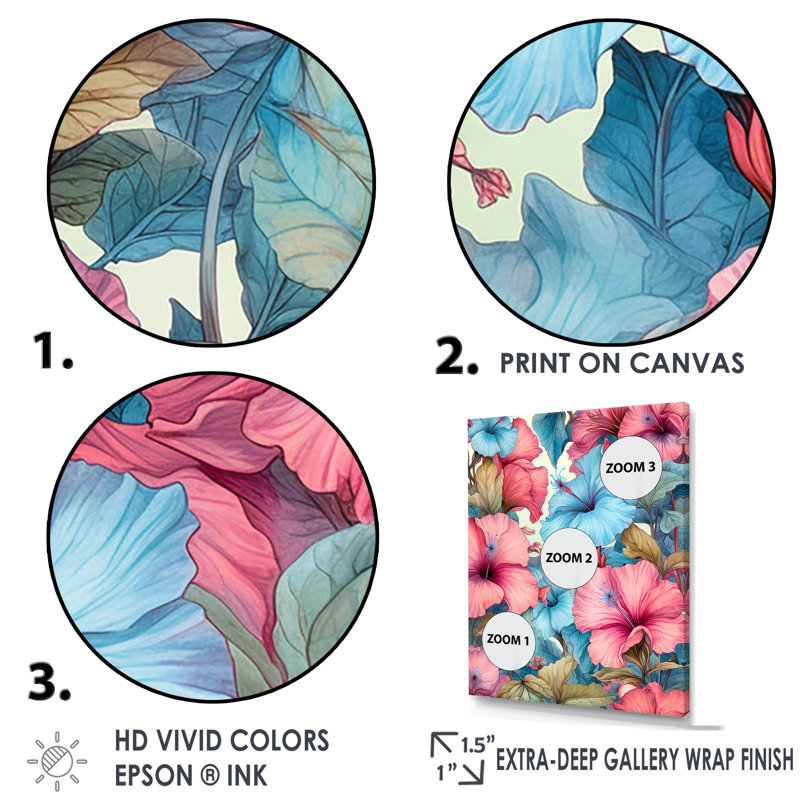 «Tropical Floral Hibiscus Beauty», reproduction sur toile encadrée, Cadre simple blanc, H 40 po x l 30 po x P 1,5 po