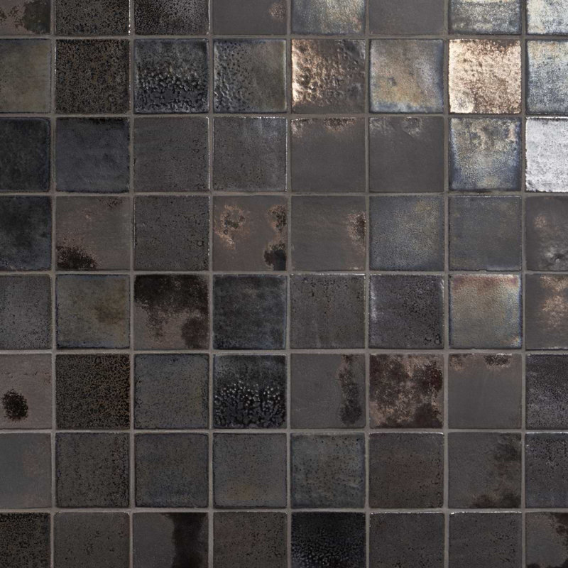 Emery Blue 4X4 Square Handmade Crackled Glossy Terracotta Tile - Final Sale, Bronze / Silver