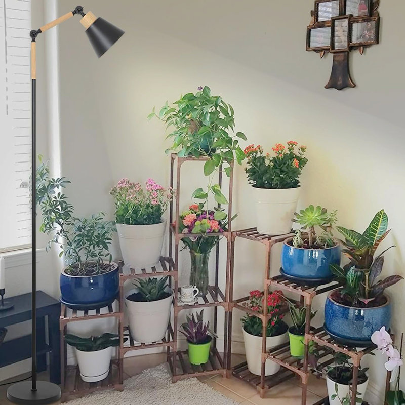 Plantes d'intérieur à spectre complet faisant pousser des lumières, grande lampe de croissance sur pied à hauteur ajustable avec ampoule COB, lampe de croissance pour plante à plancher 4/8 / 12H pour plantes moyennes du milieu, noir