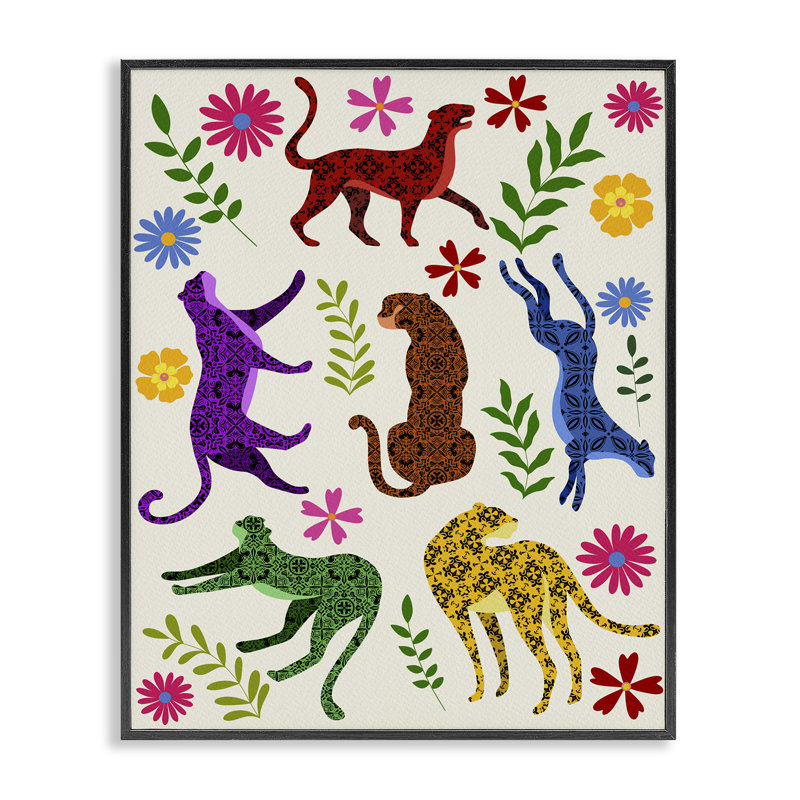 Mosaic Pattern Leopards Framed Giclee Art by Regina Moore, Giclée encadrée noir minuit, H 14 po x l 11 po