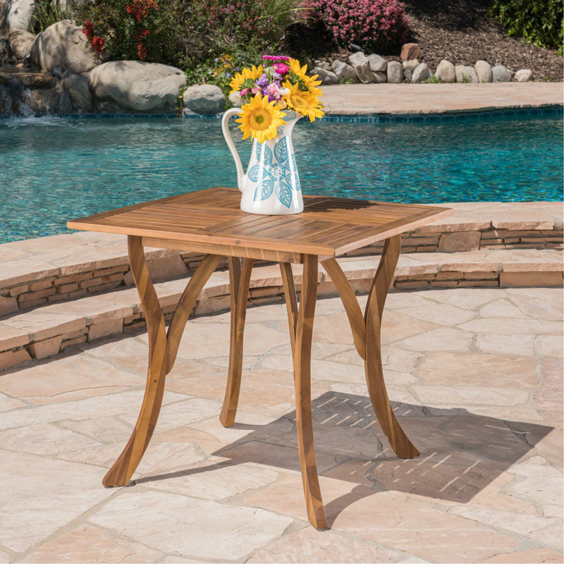 Élégante table de salle à manger carrée d'extérieur en bois d'acacia avec finition en teck pour le patio et la cour