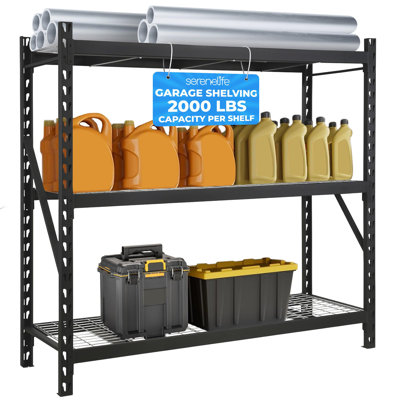  Heavy Duty 3-Tier Metal Garage Shelving | 24" x 77" x 72" Extra Wide Adjustable Storage Utility | Freestanding Bulk Storage Rack | Open Wire Mesh Design | 2000 lbs. Capacity