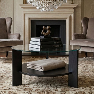 Table basse ronde Elara avec plateau en verre trempé et rangement Elara