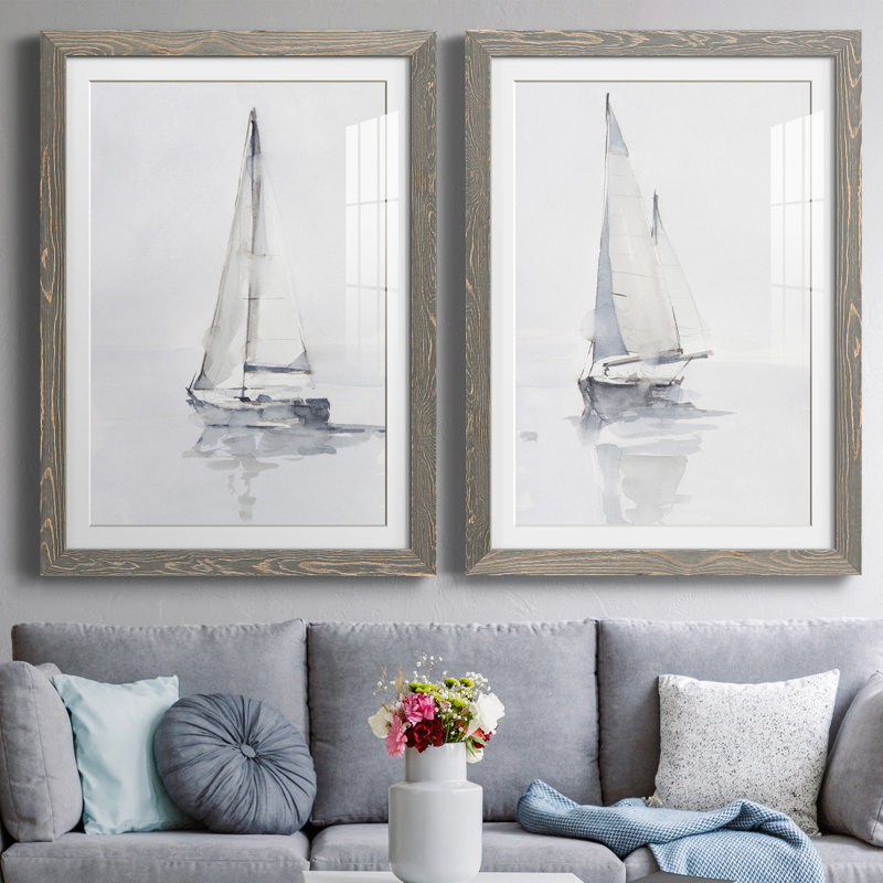 Misty Harbor I encadré mat - prêt à accrocher, Encadré gris, H 31,5 po x l 47 po x P 1,5 po