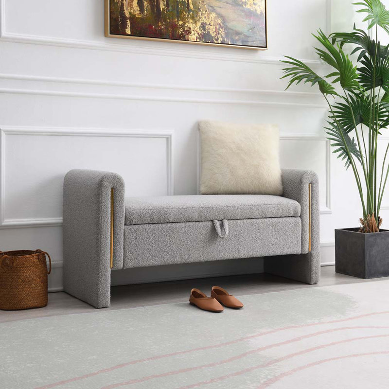 Banc de rangement rembourré Teddy, banc de coiffeuse pour salon, chambre à coucher, dortoir, table basse, Gris