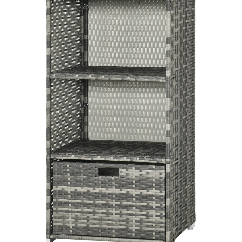Support de rangement pour spa - plastique PE imperméable, 2 tablettes, 1 tiroir panier, organisateur de serviettes gris pour piscine et spa, à utiliser