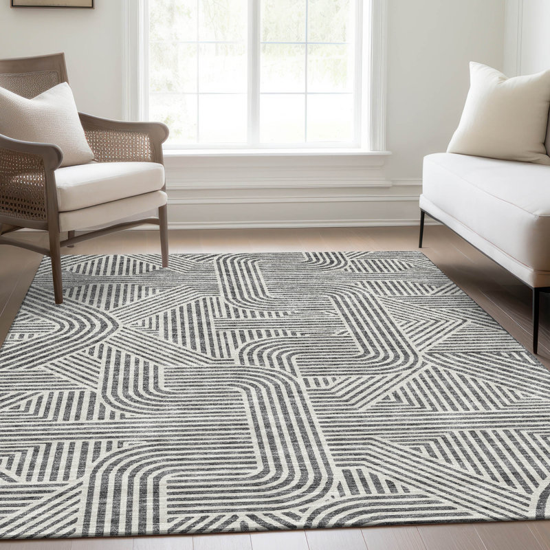 Tapis gris Prisco lavable à la machine de qualité supérieure, Rectangle 10 pi x 14 pi