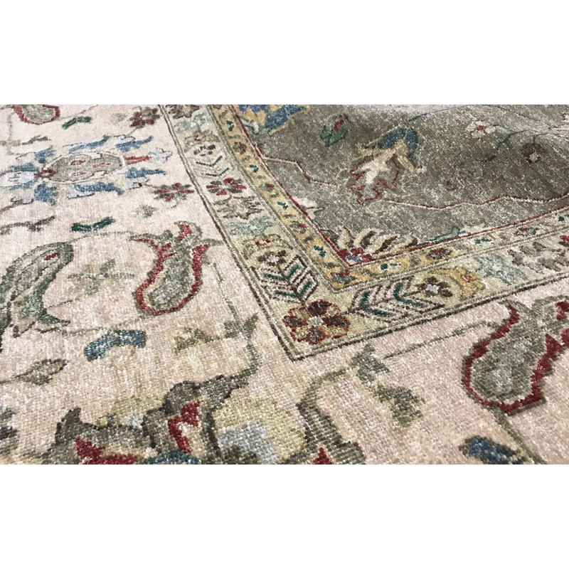 Tapis brun et ivoire de haute qualité noué à la main