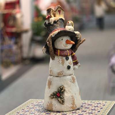 26in. Tall Vintage-Style Skinny Snowman Figurine with Hat