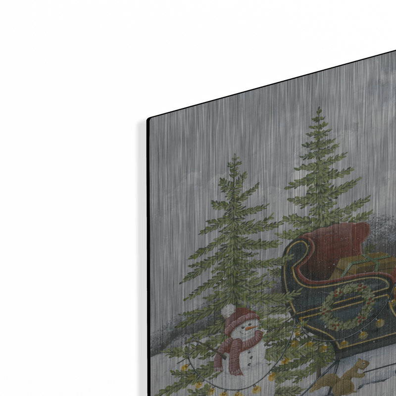  «Noël traîneau et animaux» par Tanya Nyp, art mural en métal, 24 po x 16 po, H 16 po x l 24 po