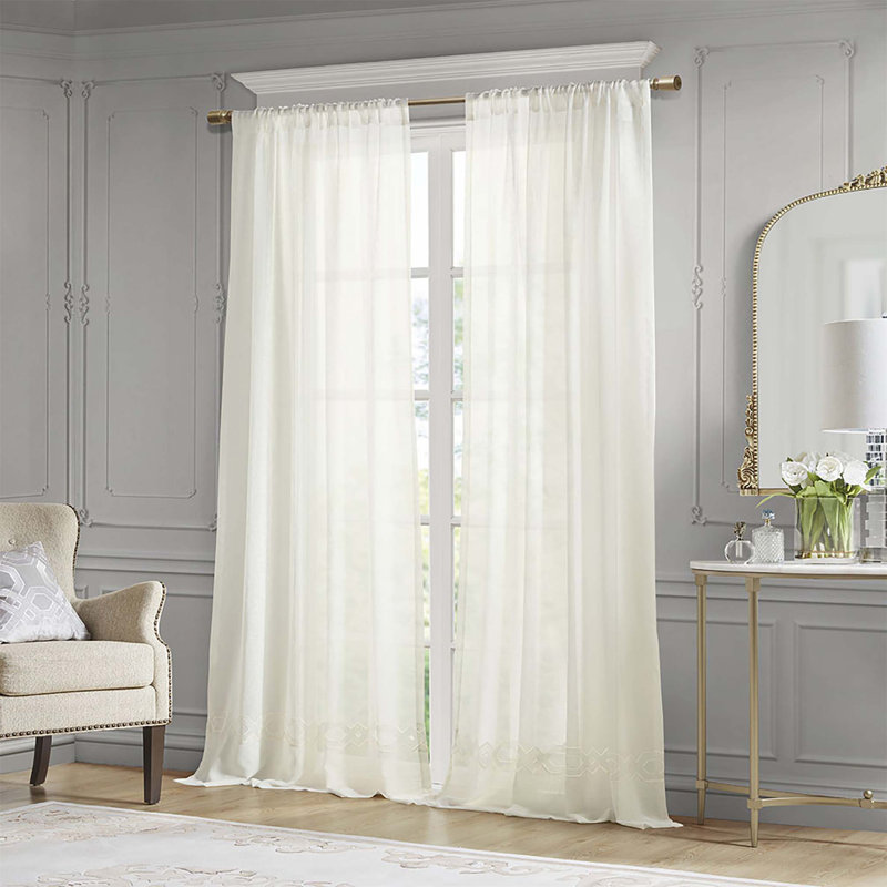 Zeldy Polyester Semi Sheer Curtain Single Panel, 84" H x 52" W, White