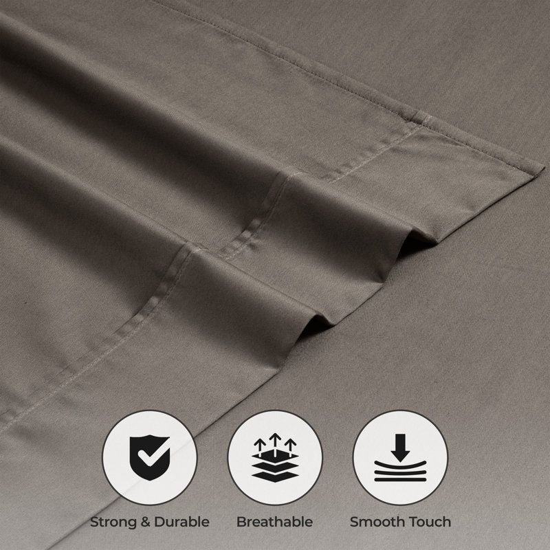 Cotton Blend 600 Thread Count Solid Deep Pocket Bed Sheet Set, King Sheet Set + Fitted Sheet + Pillowcase, Gray