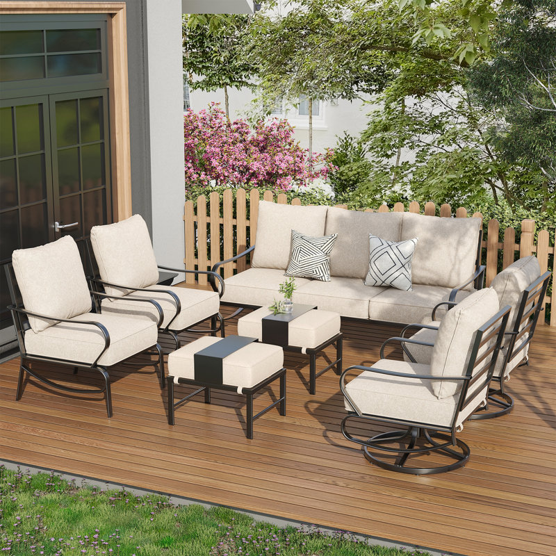 7-Person Patio Conversation Set With Cushions, Beige