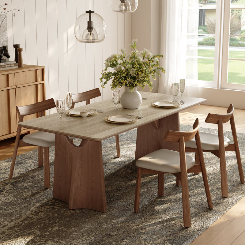 71" Sintered Stone Dining Table for 6 with Unique Solid Ash Wood Legs