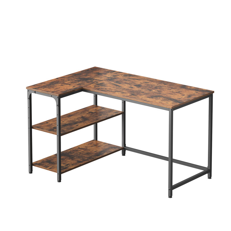 L-Shaped Steel Computer Desk, Brown, 76cm H x 110cm W x 80cm D
