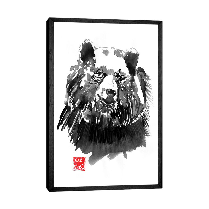Bear by Péchane - Painting on Canvas, 66.04 cm H x 45.72 cm W, Black Framed