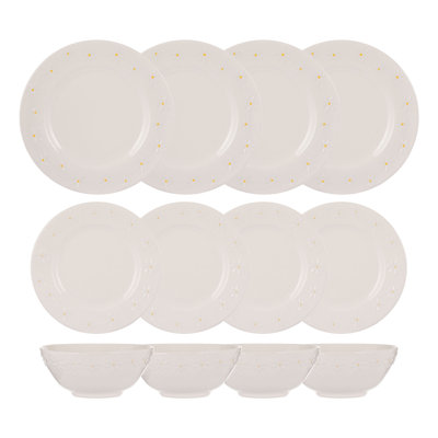 Daisy Stoneware Dinnerware Set 12 Piece - Service for 4
